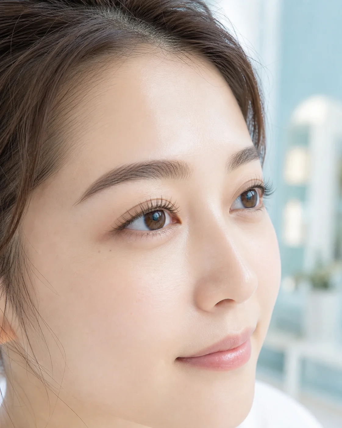 自然に立ち上がったまつげと整えられた眉のイメージ